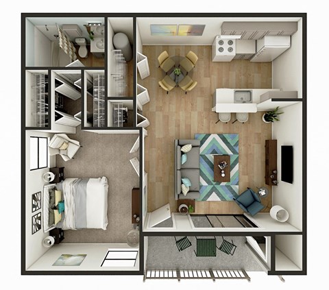 1 bedroom 1 bath floor plan at Whisper Lake Apartments, Winter Park